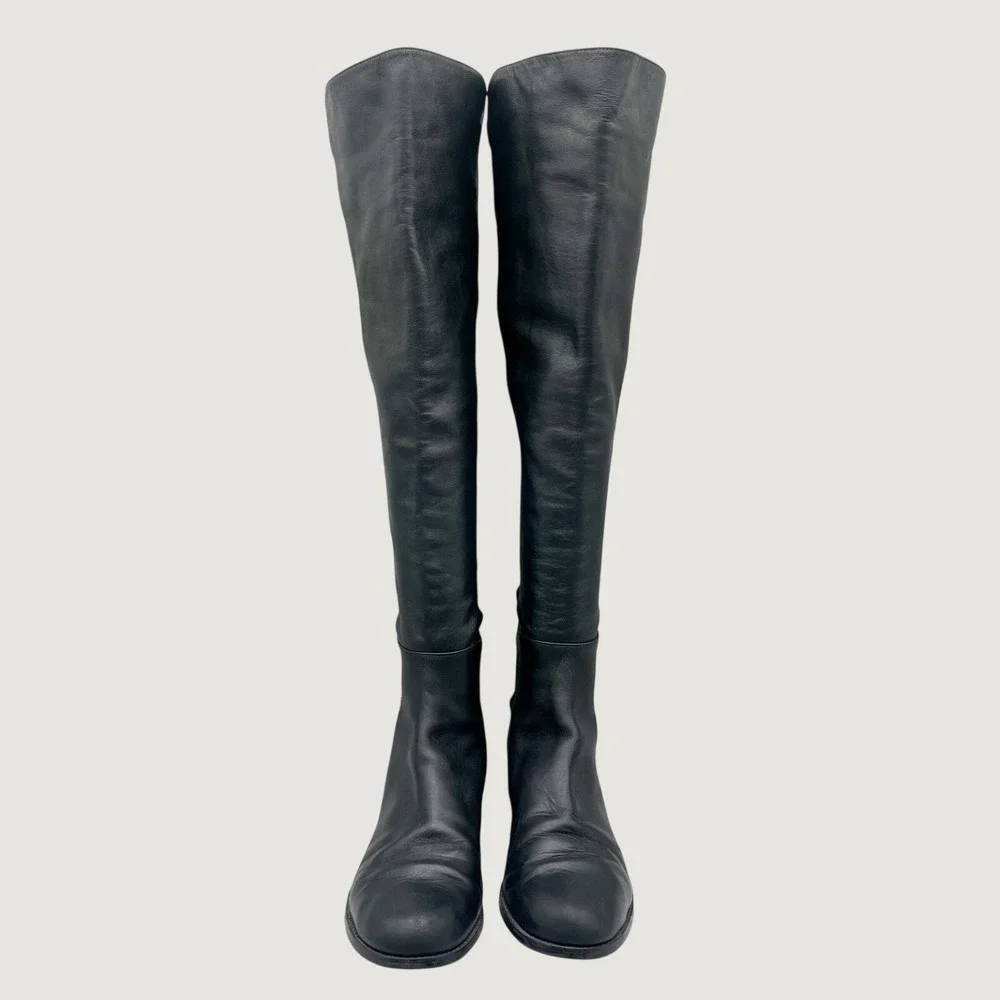 Stuart Weitzman 5050 Over The Knee Flat Boots Womens 9 M Black Leather Preppy